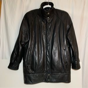 Tibor Genuine Soft Leather Moto Jacket Black Vintage Snap Zip-up collared size S